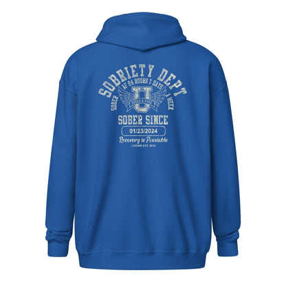 Sobriety Dept Zip Recovery Hoodie flat lay styled image (view 23)
