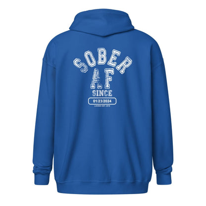 Sober AF Since Unisex Zip Recovery Hoodie flat lay styled image (view 13)