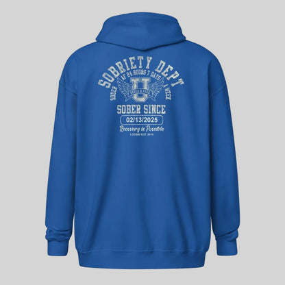Sobriety Dept Zip Recovery Hoodie fit detail (view 29)