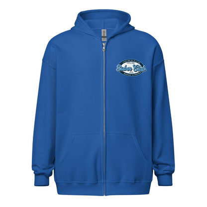 Sober Club Badge Left Chest Print Unisex Zip Recovery Hoodie close-up view (view 12)