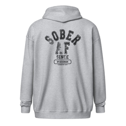 Sober AF Since Unisex Zip Recovery Hoodie back view (view 17)
