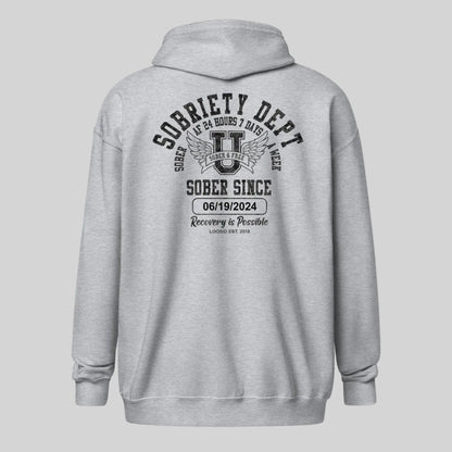 Sobriety Dept Zip Recovery Hoodie fit detail (view 39)