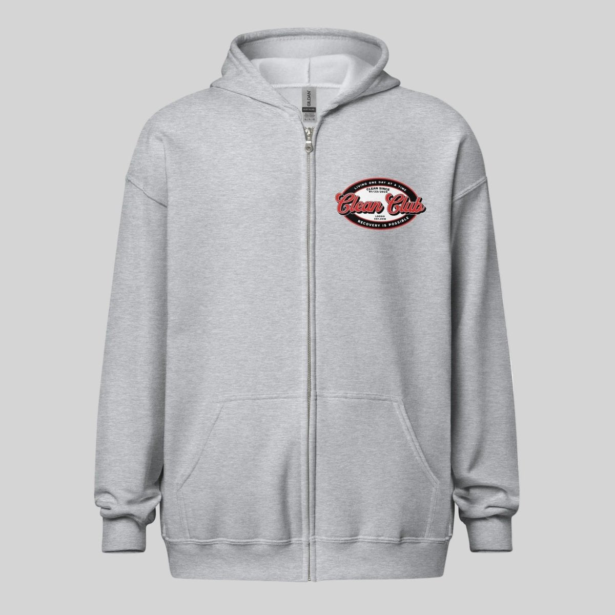 Clean Club Badge Left Chest Print Unisex Zip Recovery Hoodie featuring the design (view 11)