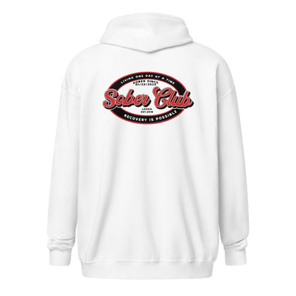 Sober Club Badge Unisex Zip Recovery Hoodie close-up view (view 32)
