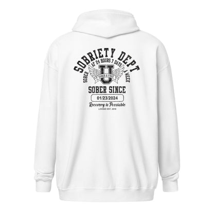 Sobriety Dept Zip Recovery Hoodie fit detail (view 39)