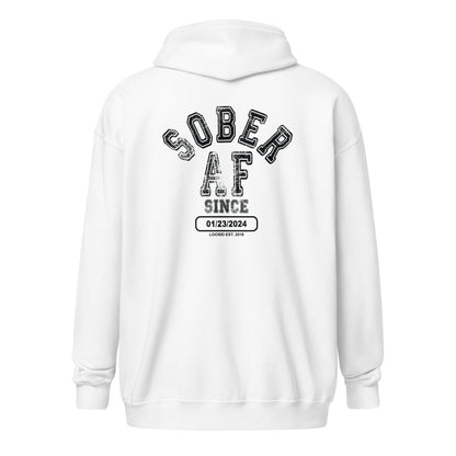 Sober AF Since Unisex Zip Recovery Hoodie fit detail (view 19)