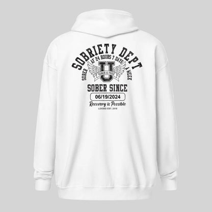 Sobriety Dept Zip Recovery Hoodie side view (view 6)