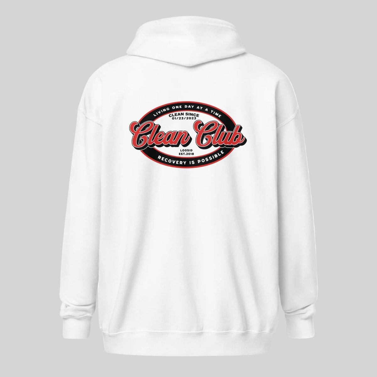 Clean Club Badge Unisex Zip Recovery Hoodie back view (view 17)