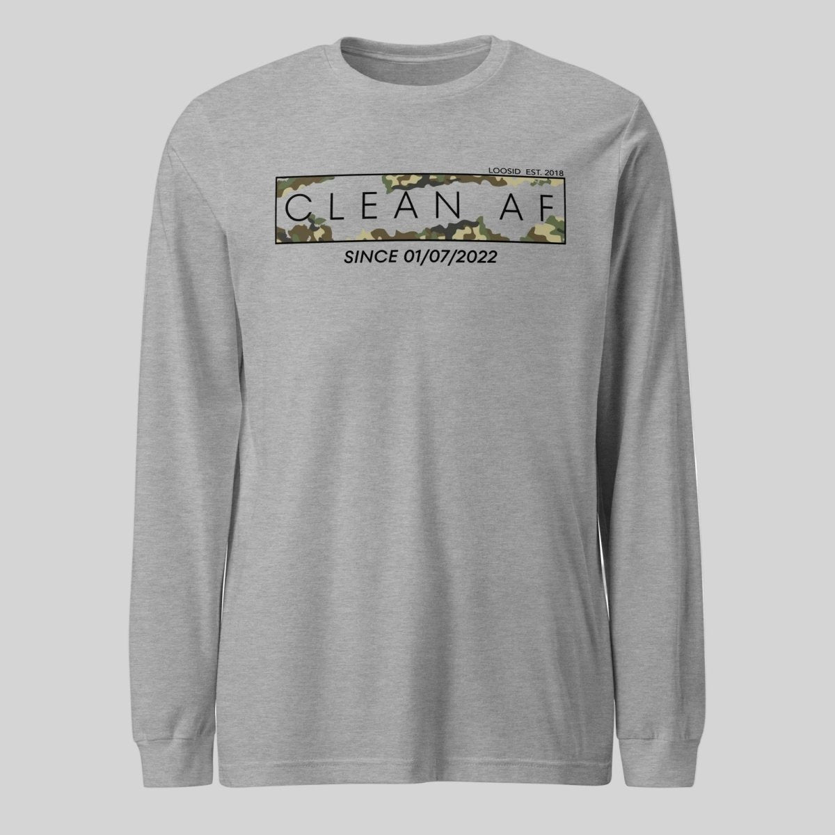 Clean AF Camo Long Sleeve Sober T Shirt fit detail (view 19)