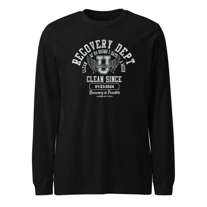 Recovery Dept Clean AF 24 7 Long Sleeve Sober T Shirt flat lay styled image (view 3)