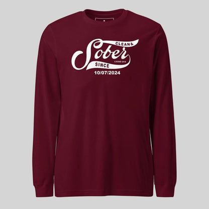 Sober Since Long Sleeve w Custom Sobriety Date Sober T Shirt back view (view 7)