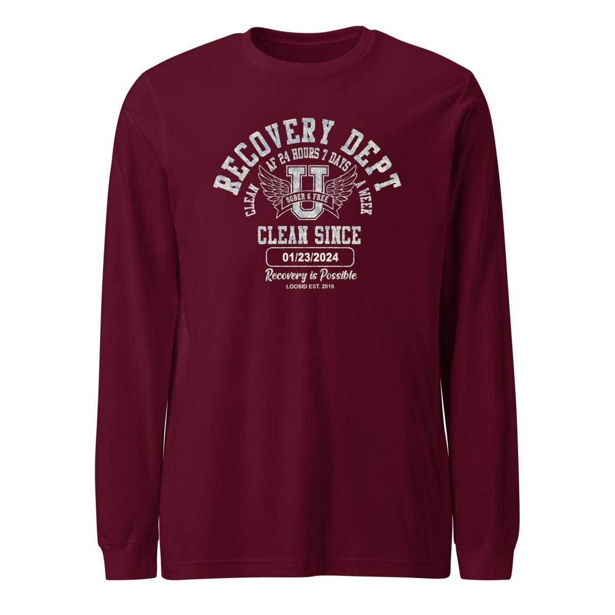 Recovery Dept Clean AF 24 7 Long Sleeve Sober T Shirt featuring the design (view 11)