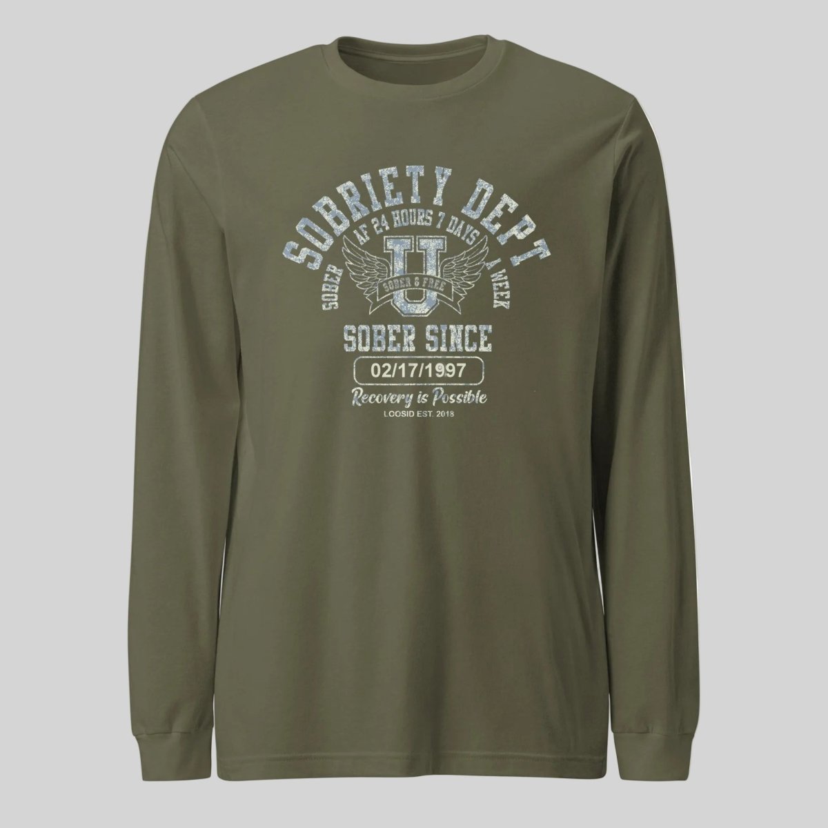 Sobriety Dept 24 7 Long Sleeve Sober T Shirt close-up view (view 22)