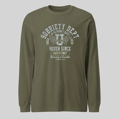 Sobriety Dept 24 7 Long Sleeve Sober T Shirt close-up view (view 22)