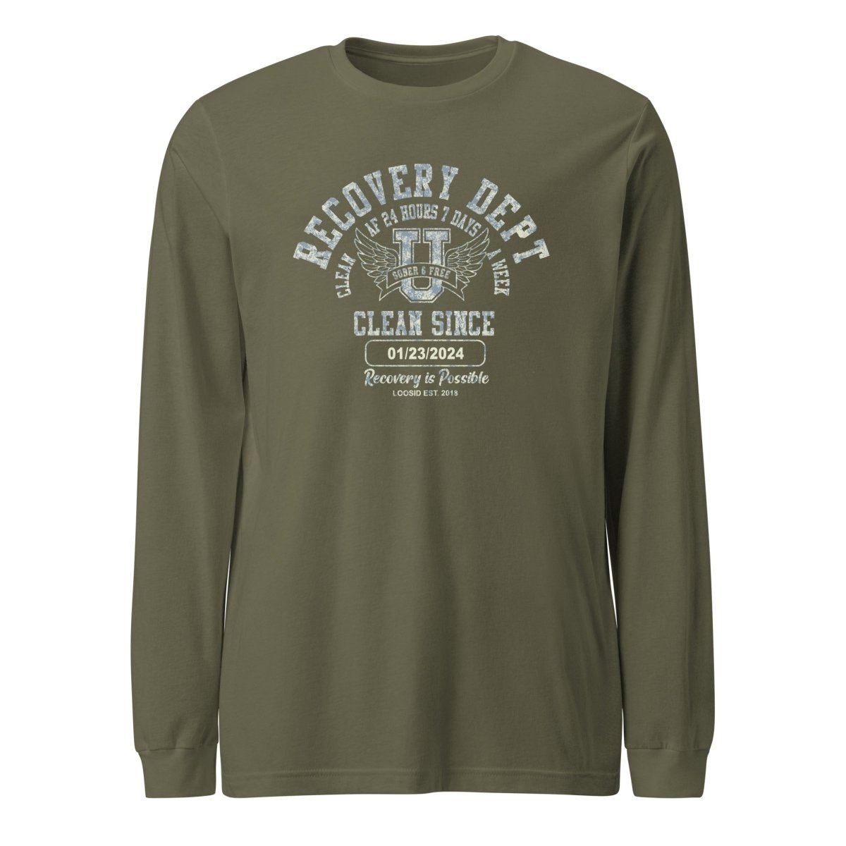 Recovery Dept 24 7 Long Sleeve Sober T Shirt flat lay styled image (view 23)