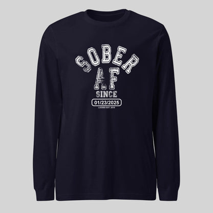 Sober AF Long Sleeve Sober T Shirt flat lay styled image (view 3)