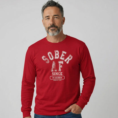 Sober AF Since Long Sleeve Sober T Shirt flat lay styled image (view 33)
