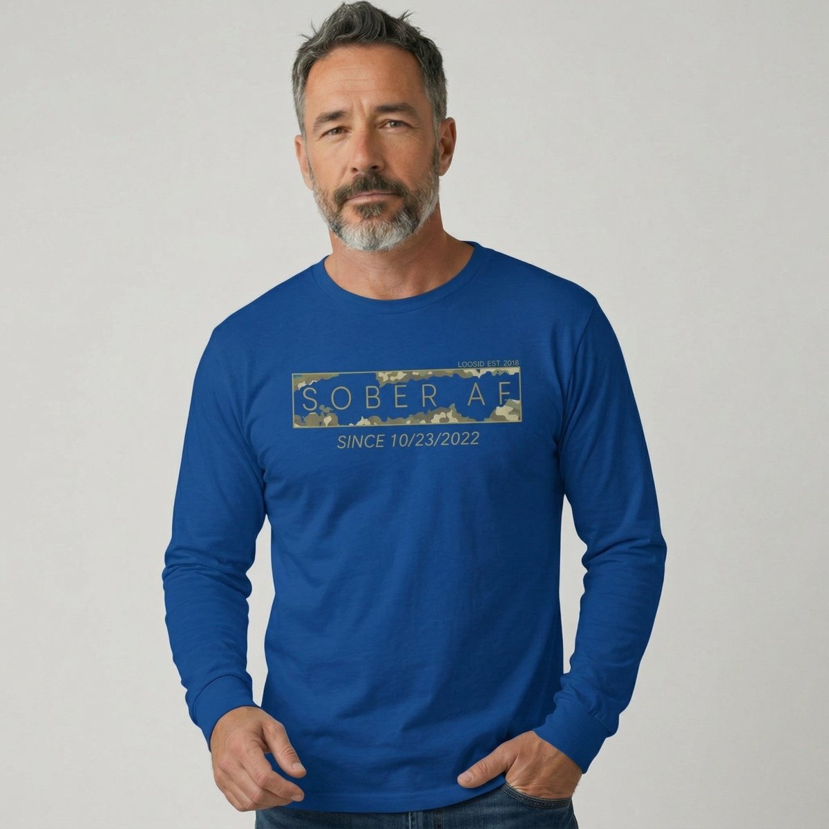 Sober AF Camo Long Sleeve Sober T Shirt lifestyle view (view 25)