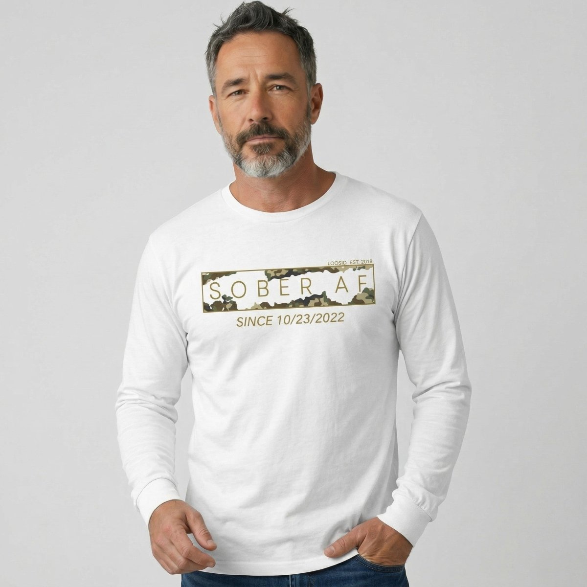 Sober AF Camo Long Sleeve Sober T Shirt fit detail (view 29)