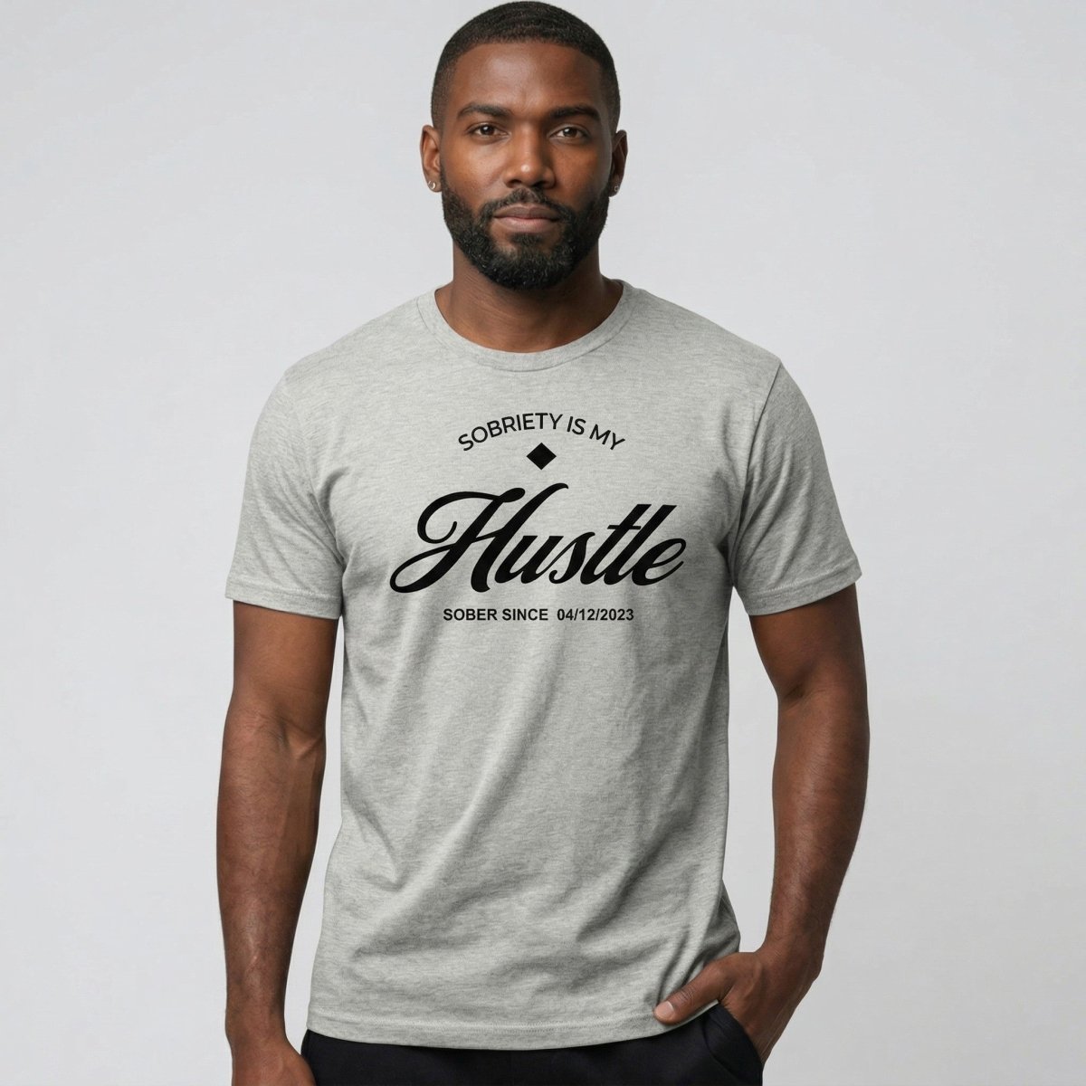 Hustle Men's Relaxed w Personalize Sober Date Sober T Shirt product photo (view 10)