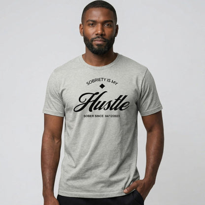 Hustle Men's Relaxed w Personalize Sober Date Sober T Shirt product photo (view 10)