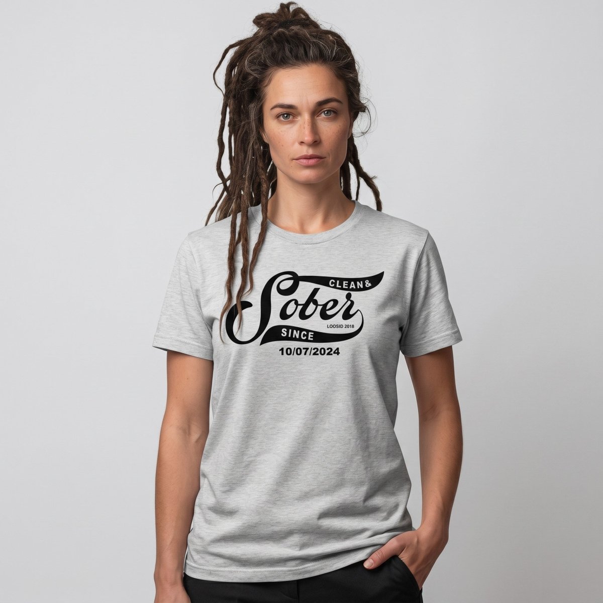 Sober Since Sober T Shirt flat lay styled image (view 13)