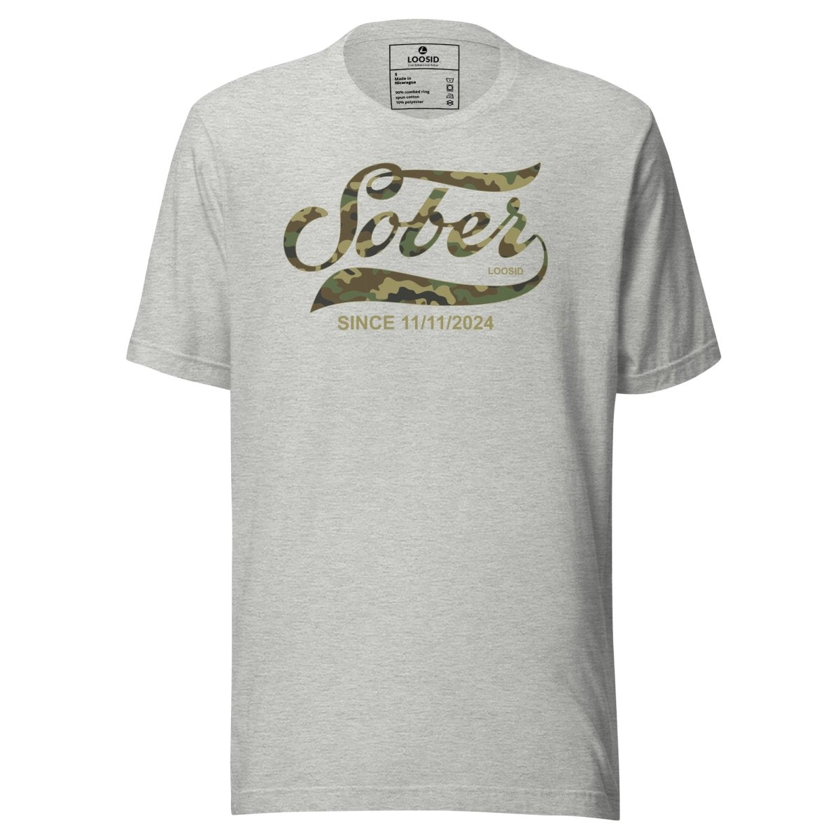 Sober Since Camo Sober T Shirt close-up view (view 2)