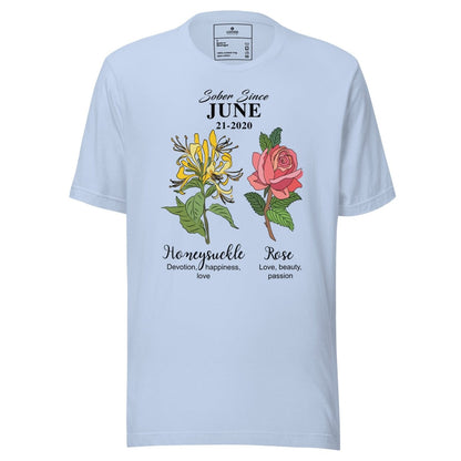 Sober Since Monthly Flower Tee Personalized with Your Sober Date Sober T Shirt back view (view 7)