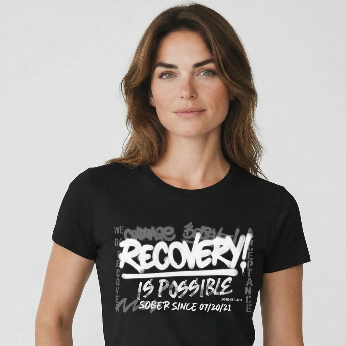 Recovery Is Possible Sober T Shirt close-up view (view 2)