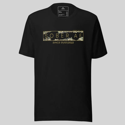 Sober AF Camo Sober T Shirt flat lay styled image (view 3)
