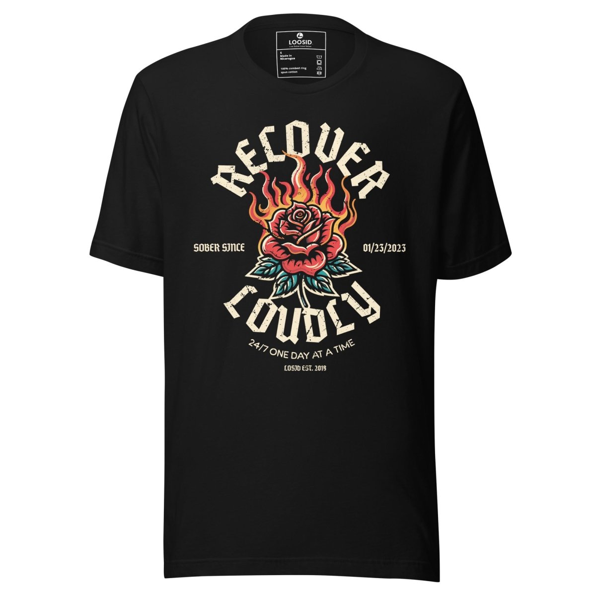 Recover Loudly Sober T Shirt flat lay styled image (view 3)