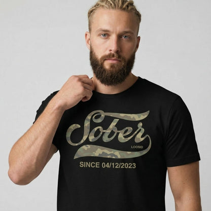 Loosid Sober Since Camo Sober T Shirt featuring the design