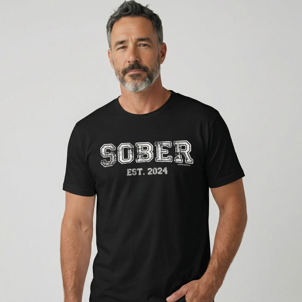 Sober Est. Year w Personalized Sobriety Year Sober T Shirt fit detail (view 19)