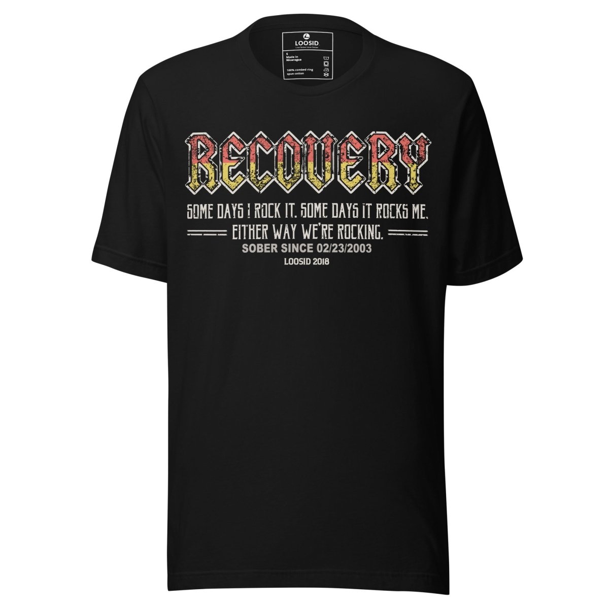 Recovery Rock Sober T Shirt flat lay styled image (view 3)