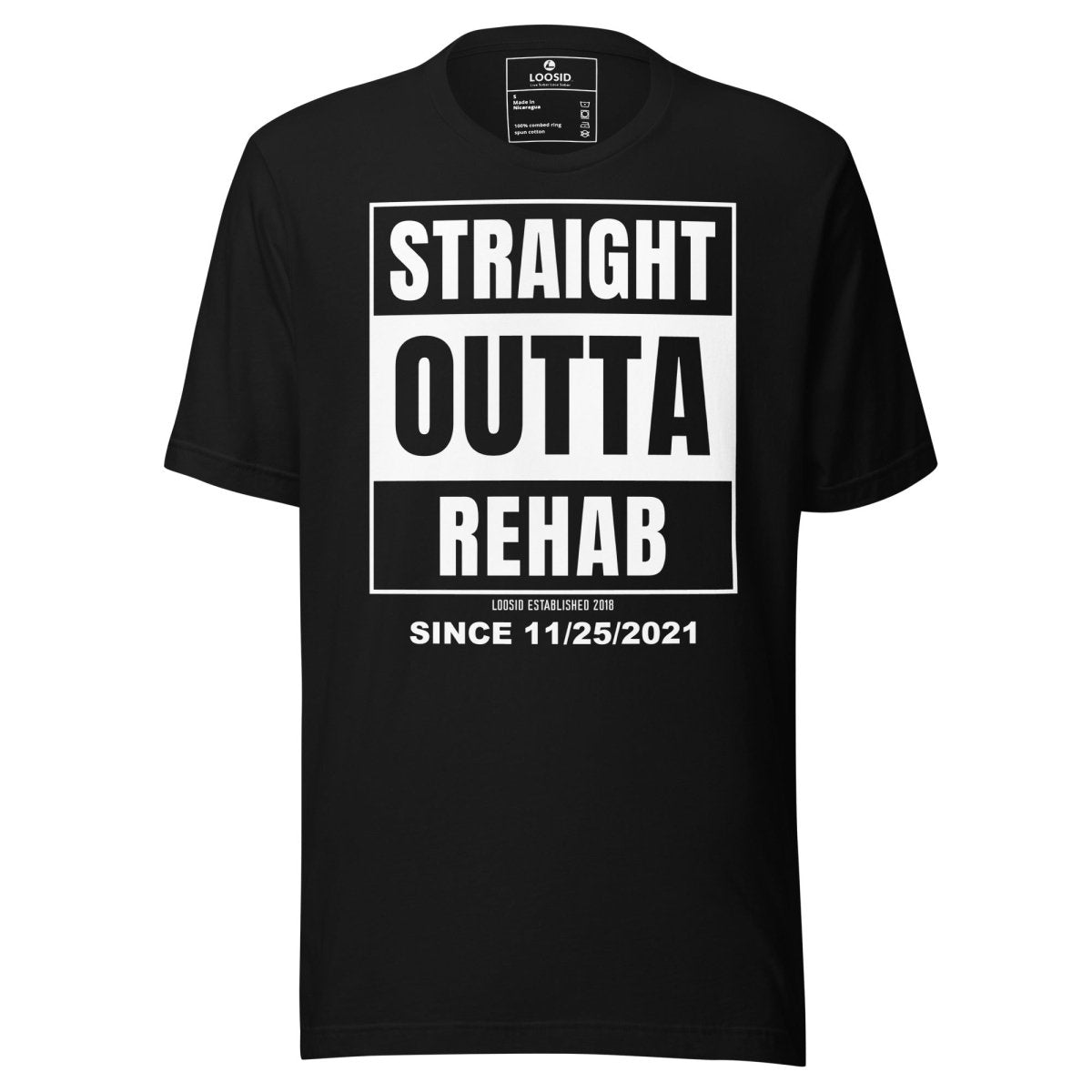 Straight Outta Rehab Sober T Shirt flat lay styled image (view 3)