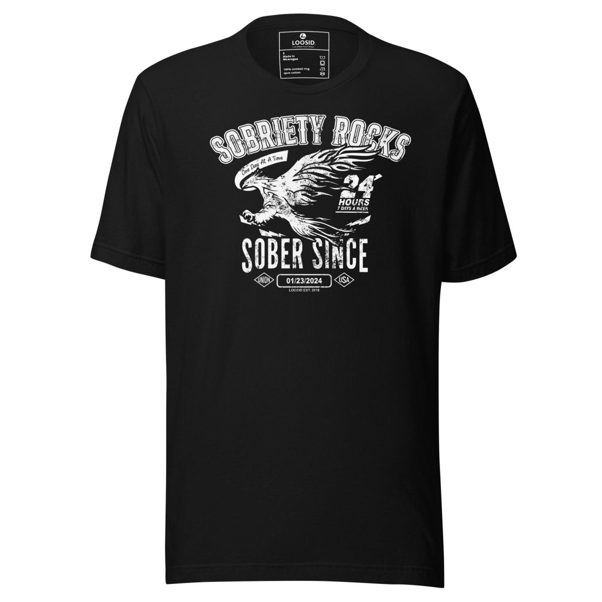 Sober Since Sober T Shirt flat lay styled image (view 3)