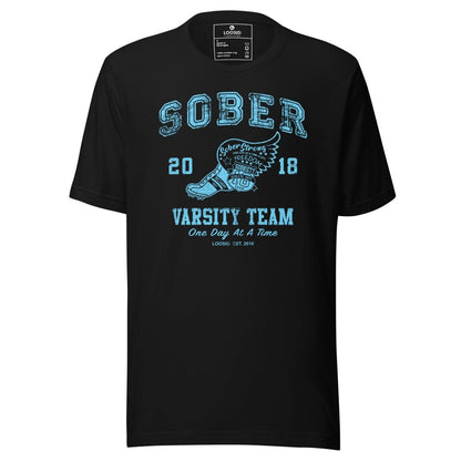 Sober Varsity Team Sober T Shirt flat lay styled image (view 3)
