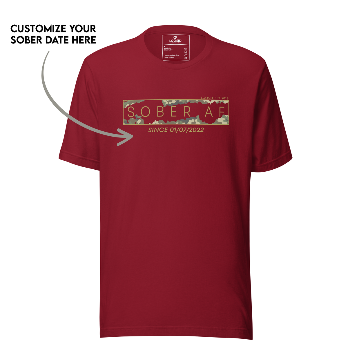 Camo print Sober T Shirt customized for sobriety milestones