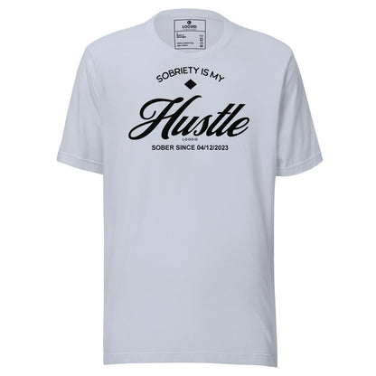 Hustle Men's Relaxed w Personalize Sober Date Sober T Shirt flat lay styled image (view 23)