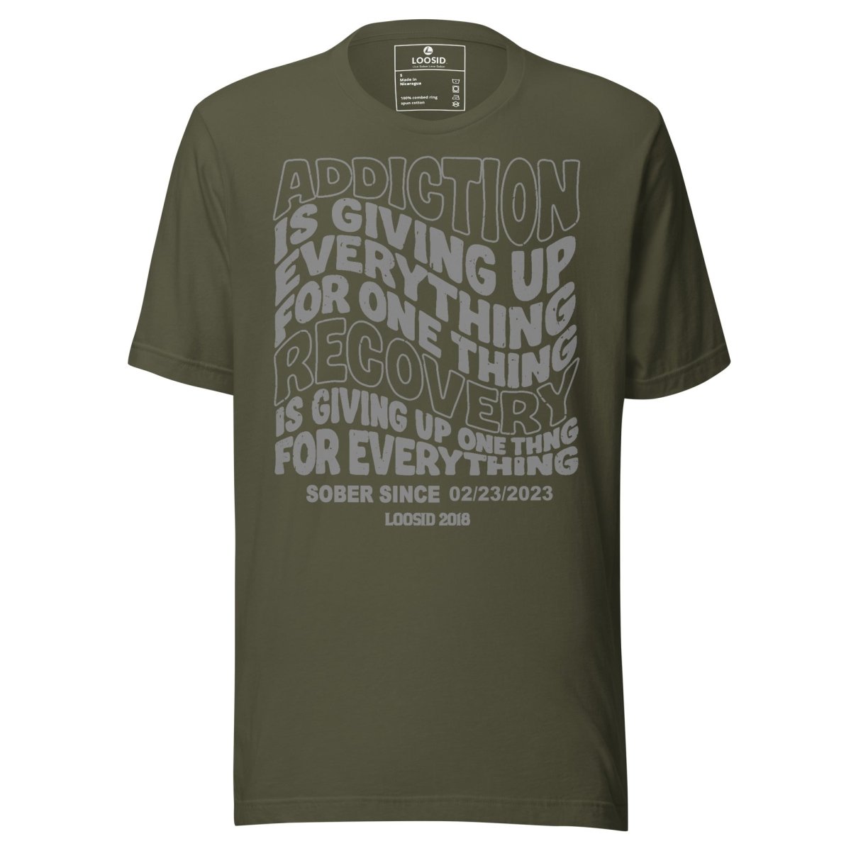 Addiction is Giving up Sober T Shirt flat lay styled image (view 23)