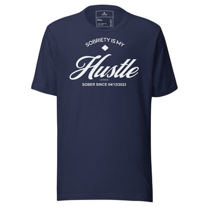 Hustle Men's Relaxed w Personalize Sober Date Sober T Shirt lifestyle view (view 5)