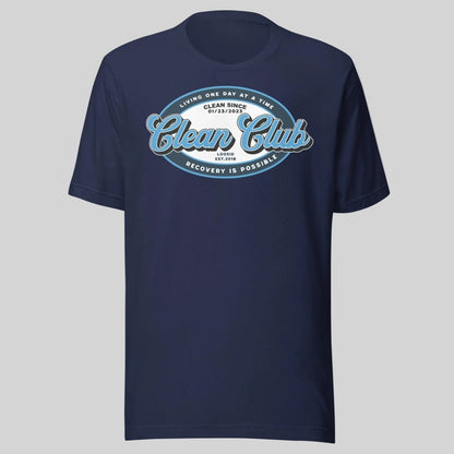 Clean Club Badge Unisex with Custom Recovery Sober T Shirt featuring the design (view 11)