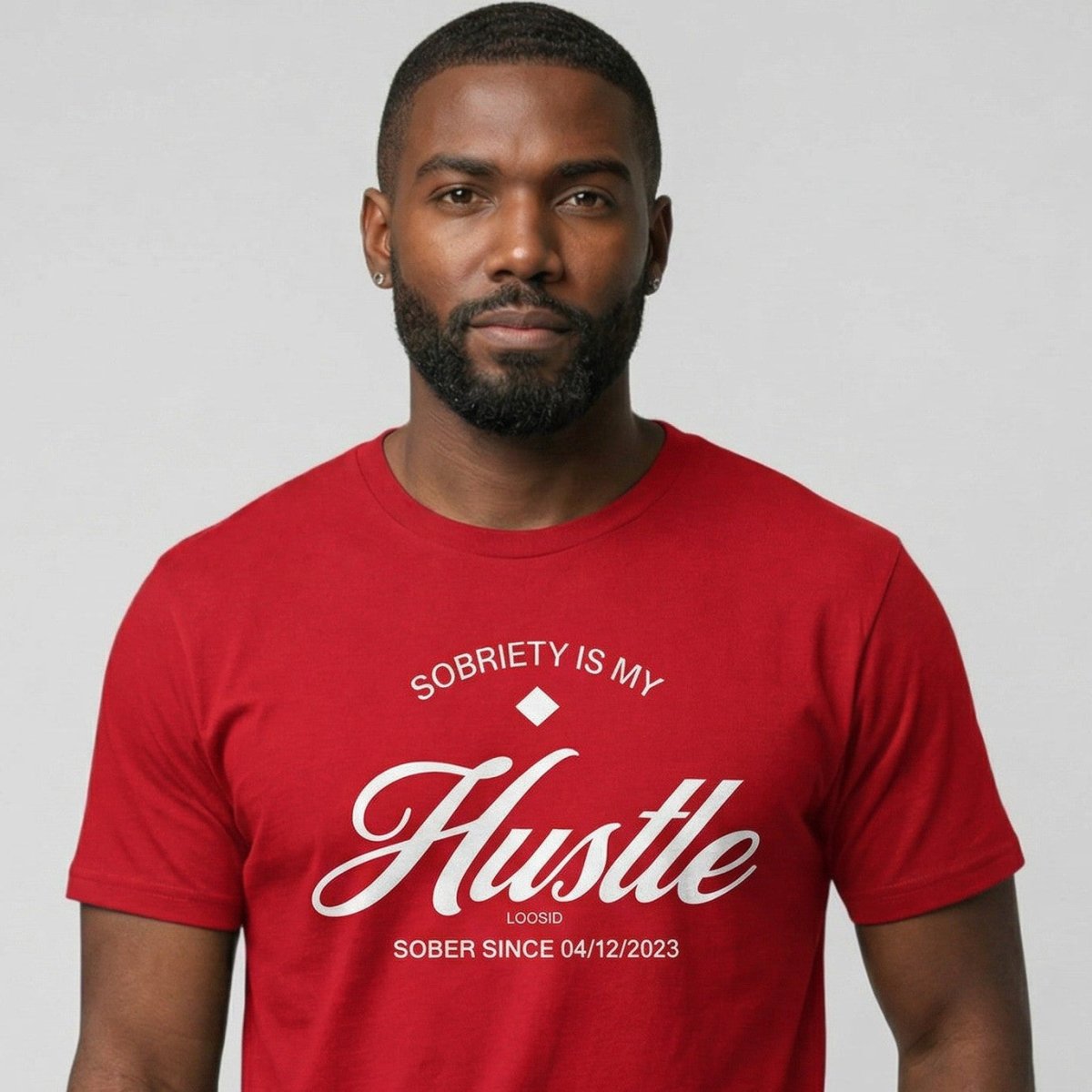 Hustle Men's Relaxed w Personalize Sober Date Sober T Shirt packaging detail (view 18)
