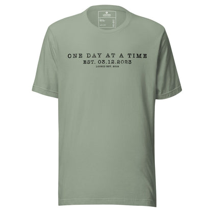 One Day At a Time Sober T Shirt flat lay styled image (view 23)