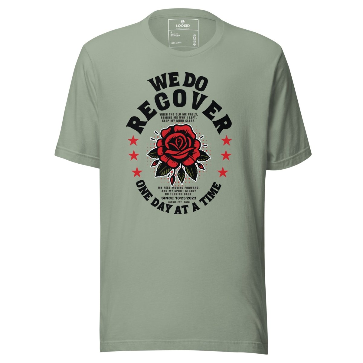 We Do Recover Sober T Shirt flat lay styled image (view 23)