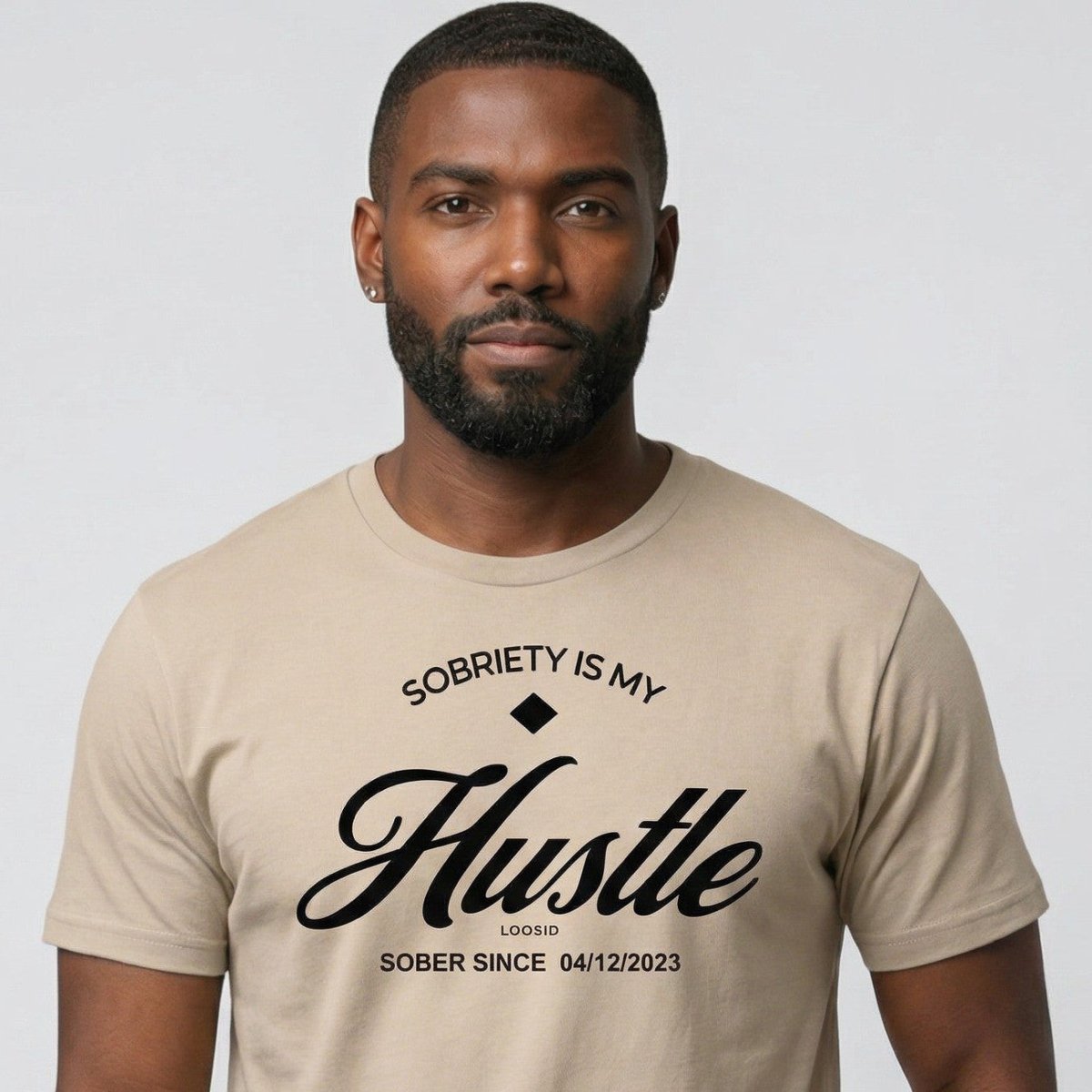 Hustle Men's Relaxed w Personalize Sober Date Sober T Shirt close-up view (view 12)