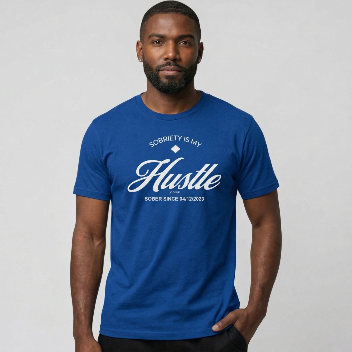 Hustle Men's Relaxed w Personalize Sober Date Sober T Shirt close-up view (view 22)