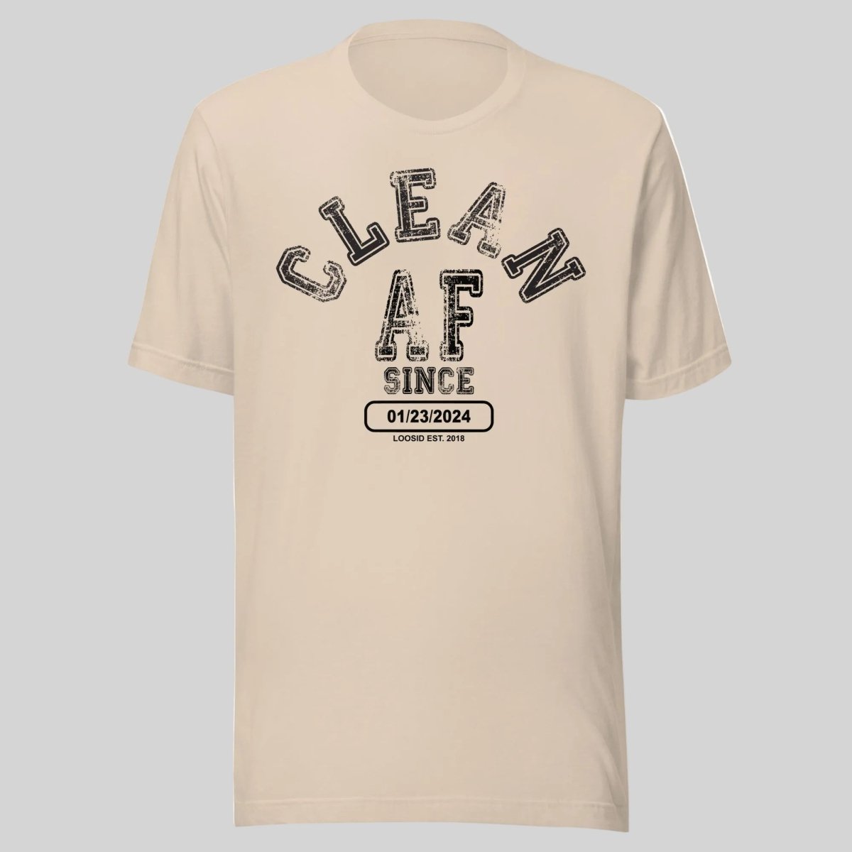 Clean AF Since Clean Sober T Shirt flat lay styled image (view 23)