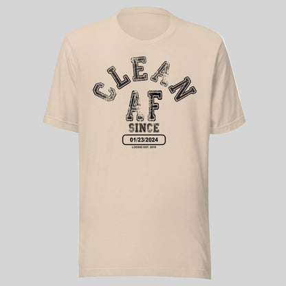 Clean AF Since Clean Sober T Shirt flat lay styled image (view 23)