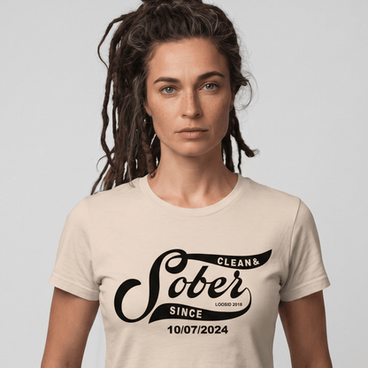 Sober Since Sober T Shirt flat lay styled image (view 23)